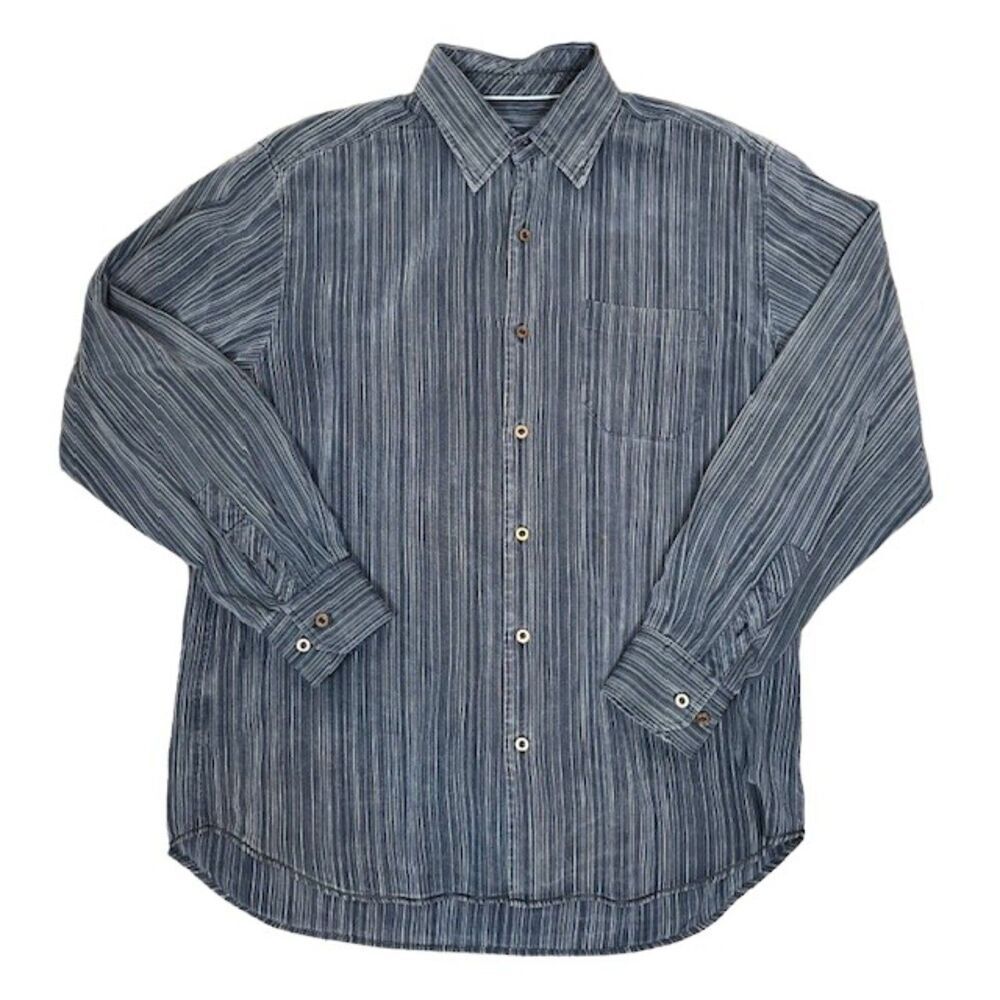 Tommy Bahama Silk Blend Button Down Shirt Navy Textured‎ XL